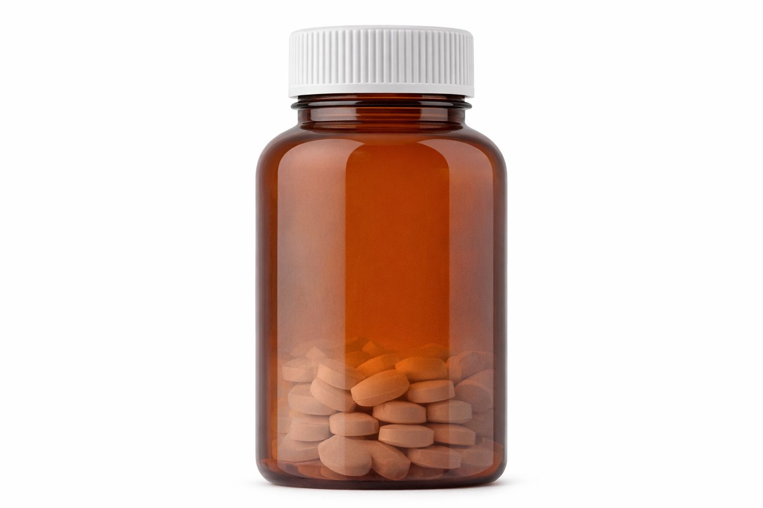 En bärnstensfärgad medicinflaska fylld med ZMA-tabletter mot en vit bakgrund.